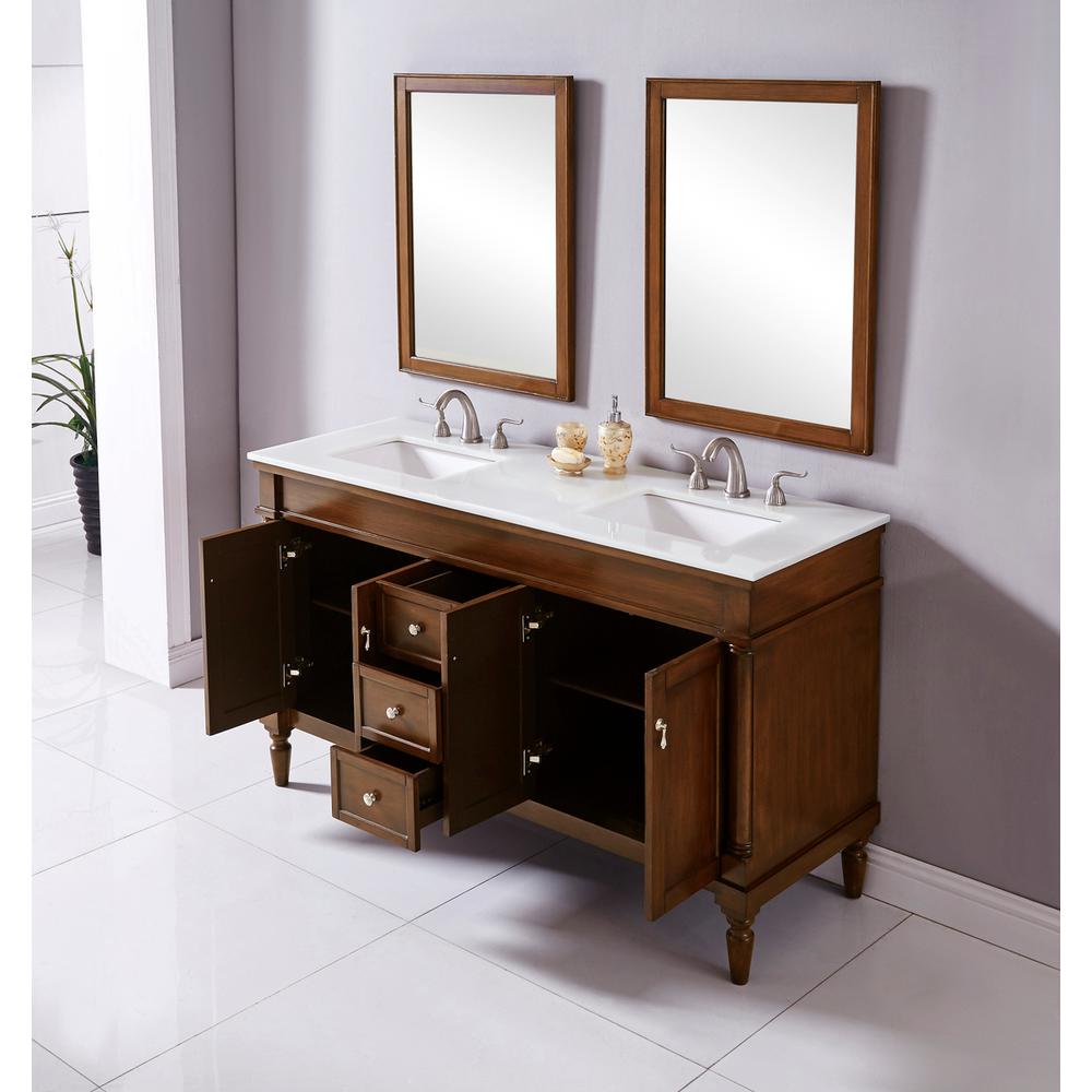 60 inch Single Bathroom vanity in Walnut with ivory white engineered marble. Picture 11