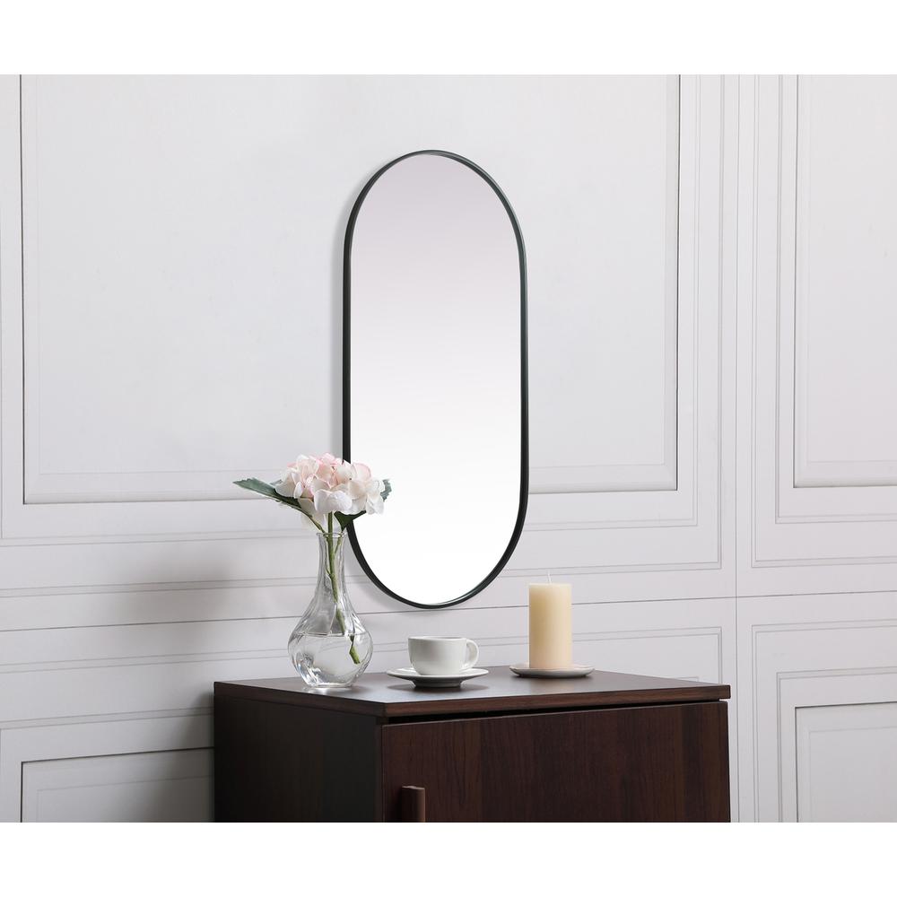 Metal Frame Oval Mirror 24x48 Inch in Black. Picture 2