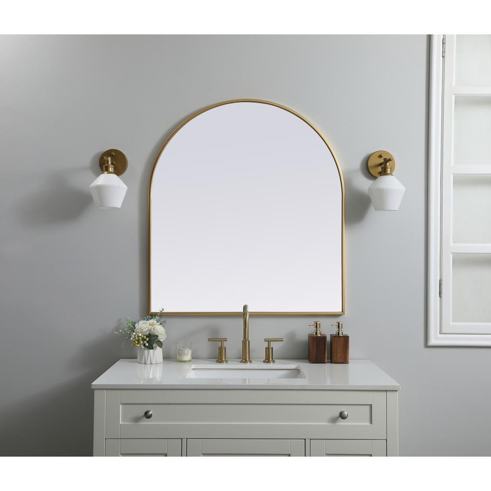 Metal Frame Arch Mirror 33x36 Inch in Brass. Picture 9