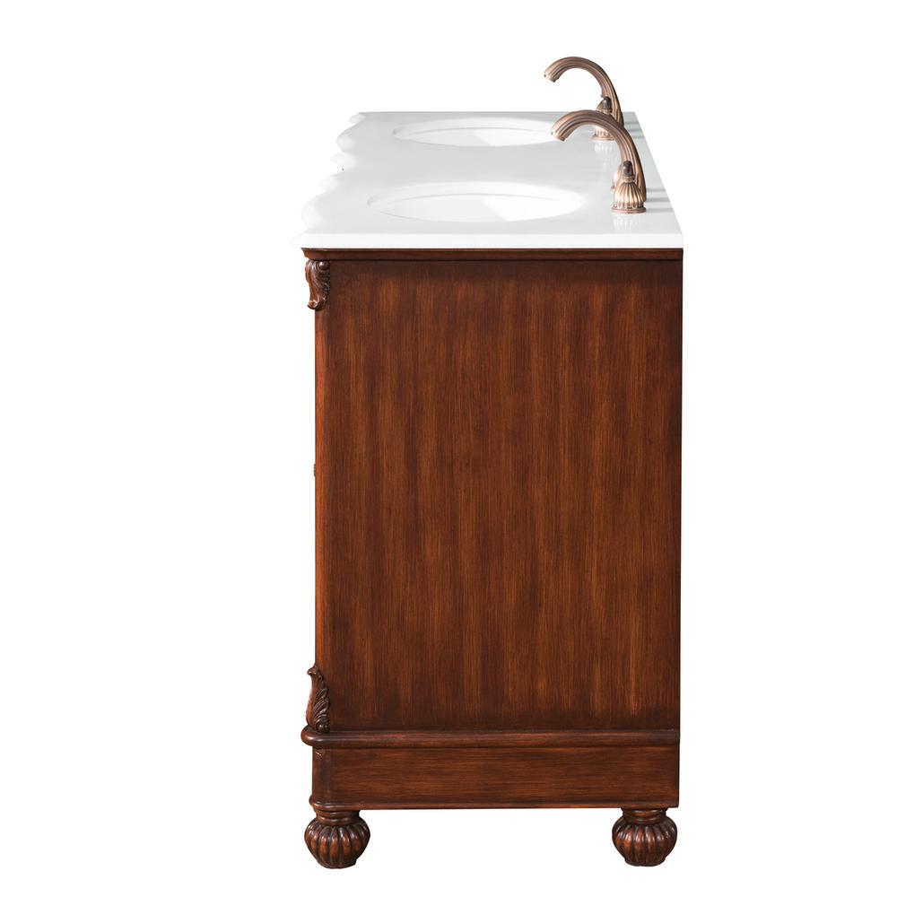 60 inch Double Bathroom vanity in Teak with ivory white engineered marble. Picture 5