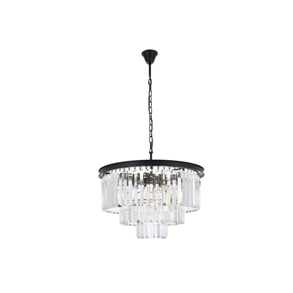 Sydney 9 light Matte Black Chandelier Clear Royal Cut Crystal. Picture 1