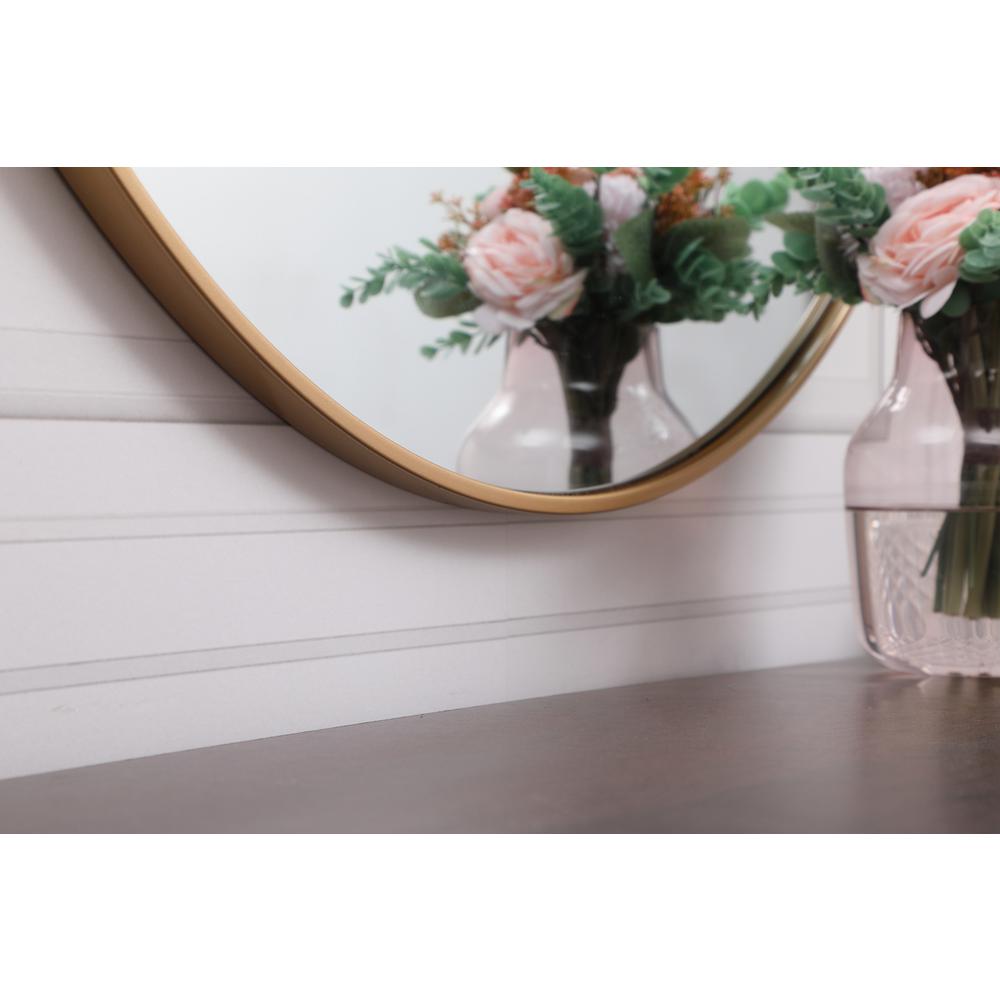 Metal frame round mirror with decorative hook 39 inch in Brass. Picture 4