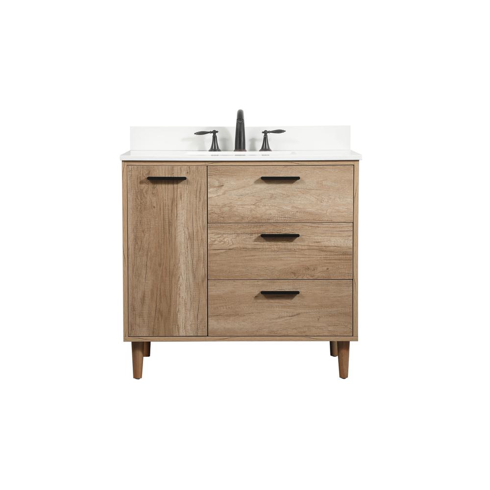 36 inch Single bathroom vanity in natural oak with backsplash. Picture 1