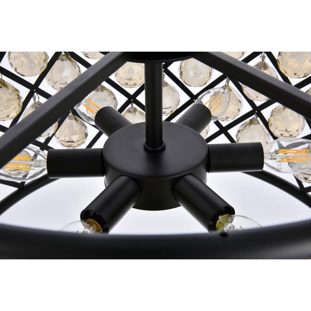 Madison 6 light Matte Black Pendant Golden Teak (Smoky) Royal Cut Crystal. Picture 5