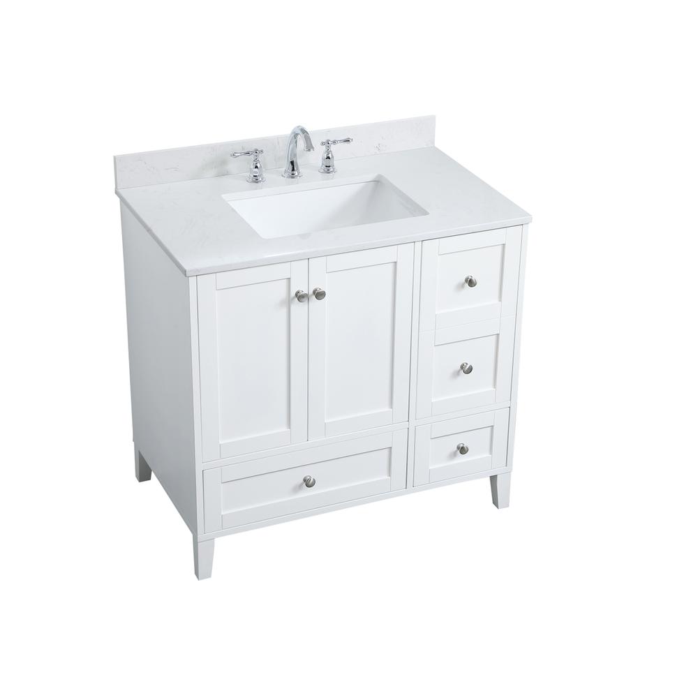 36 inch Single Bathroom Vanity in White with Backsplash. Picture 9