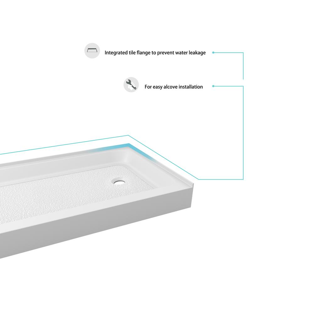 60x32 inch Single threshold shower tray right drain in glossy white. Picture 4