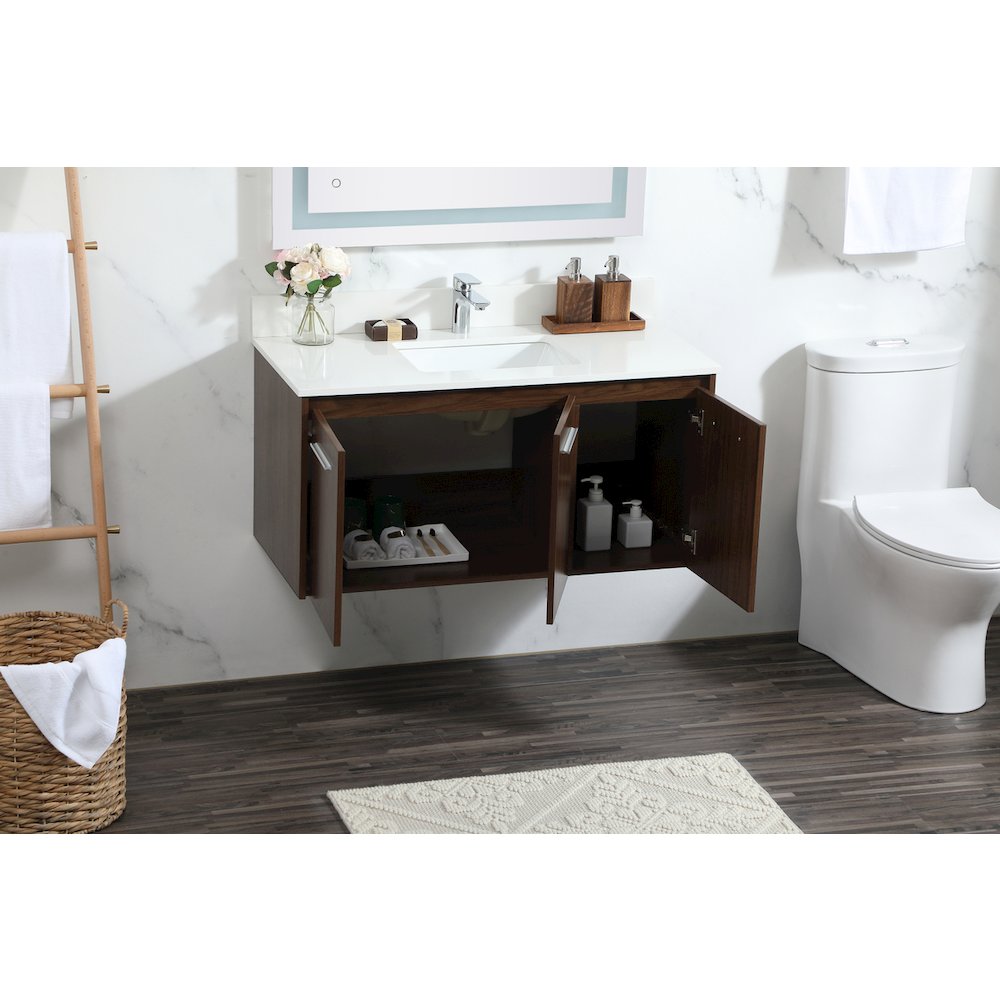 40 Inch Single Bathroom Vanity In Walnut With Backsplash. Picture 4