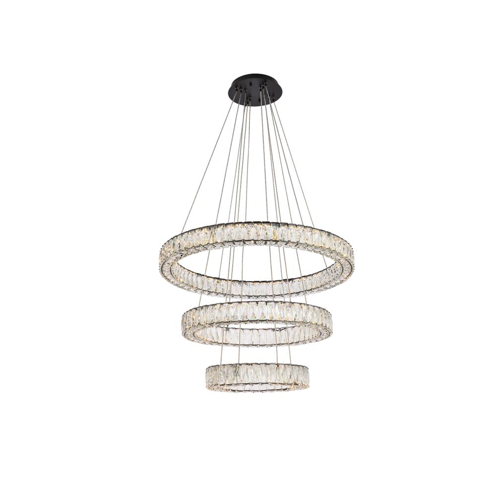 Monroe 32 inch LED triple ring chandelier in black. Picture 1