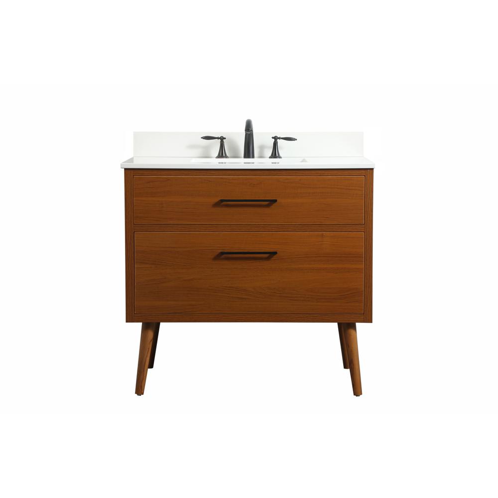 36 inch Single bathroom vanity in teak with backsplash. Picture 1