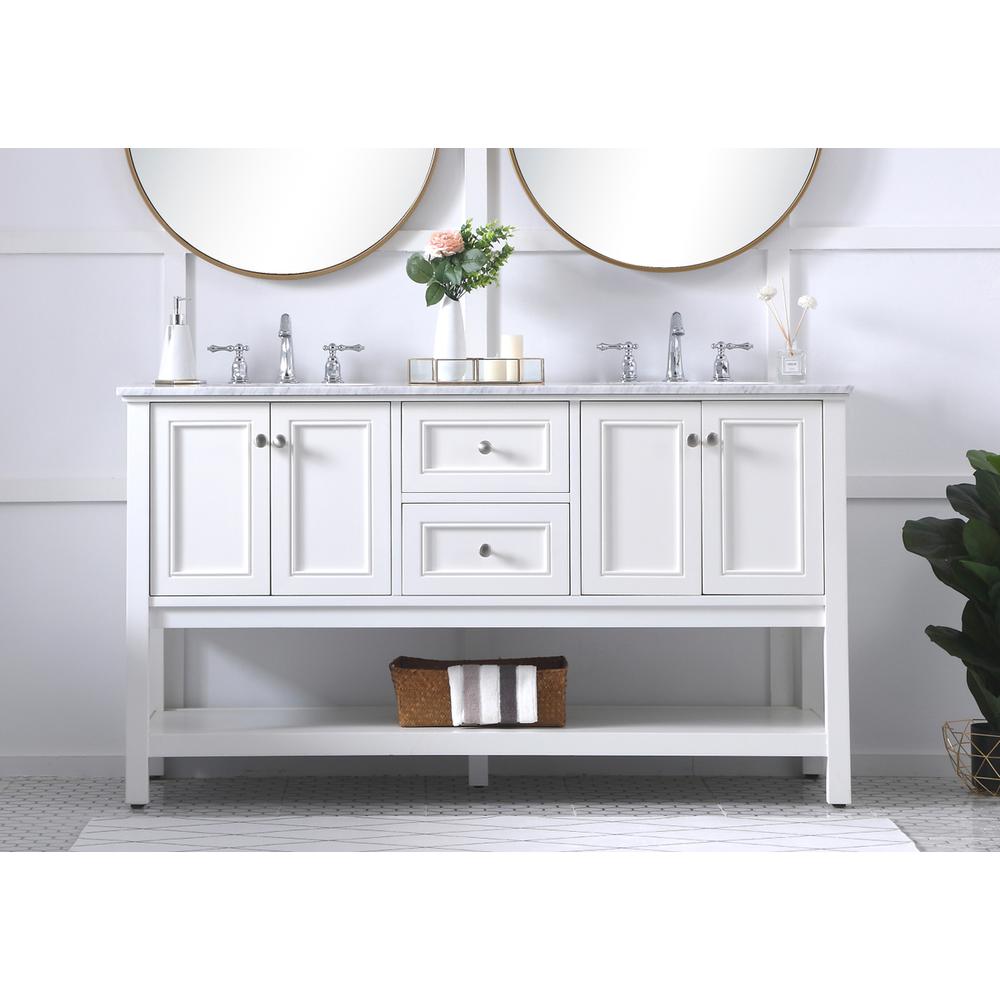 60 in. double sink bathroom vanity set in White. Picture 14