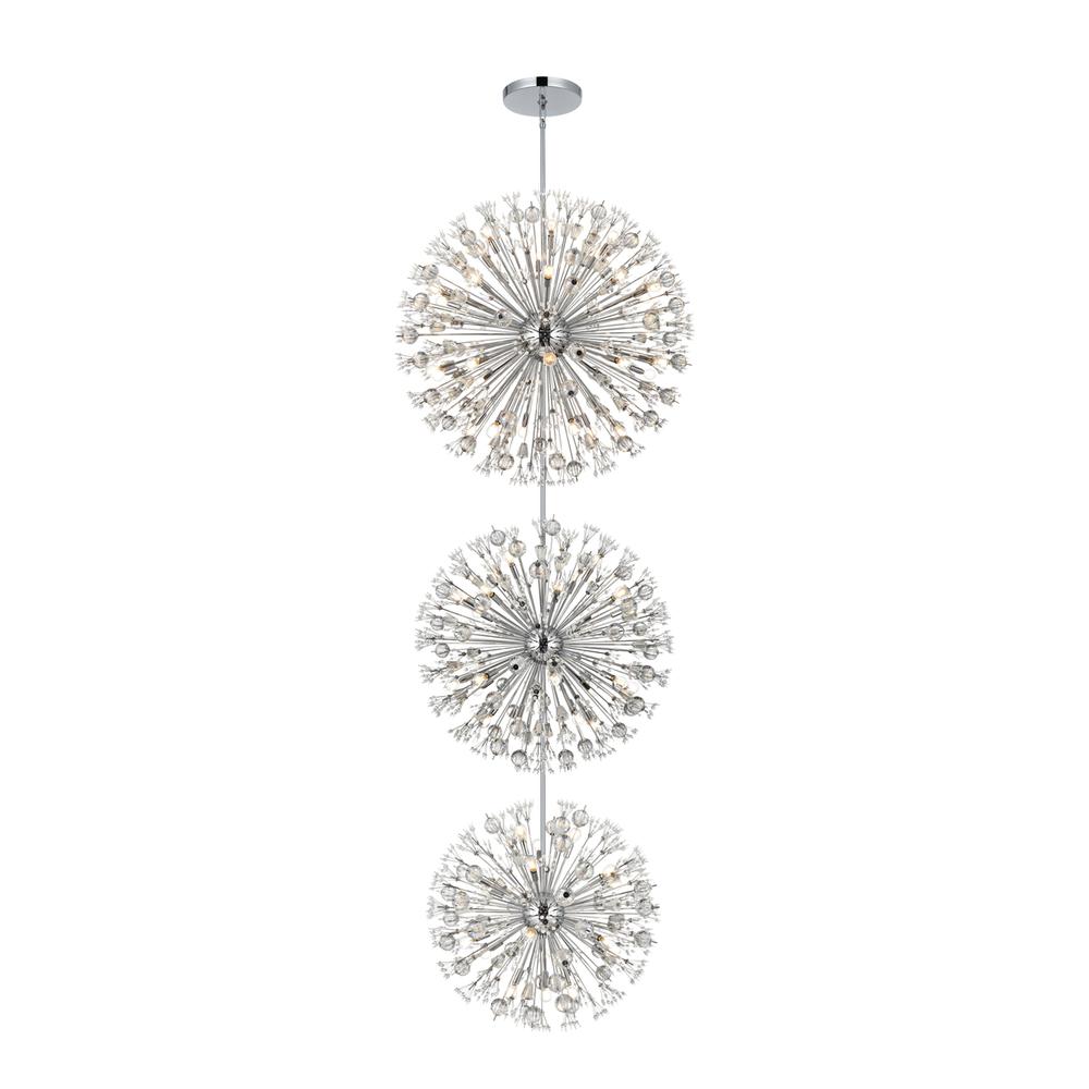 Vera 44 inch three tiers crystal starburst chandelier in chrome. Picture 1