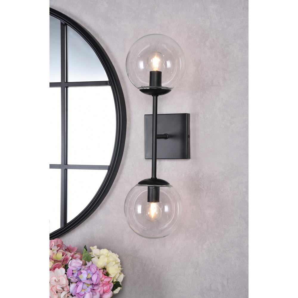 Neri 2 lights black and clear glass wall sconce. Picture 8