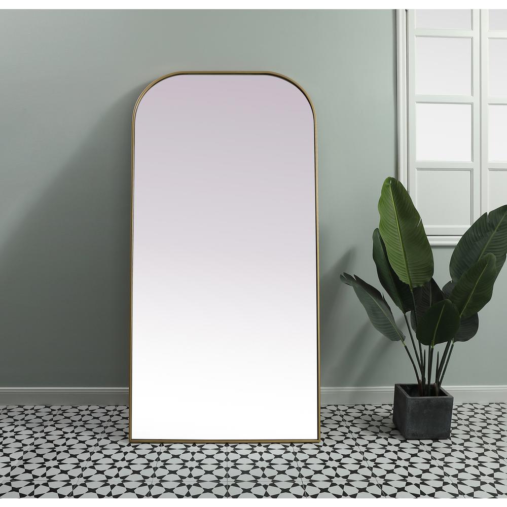 Metal Frame Arch Full Length Mirror 35x72 Inch in Brass. Picture 11