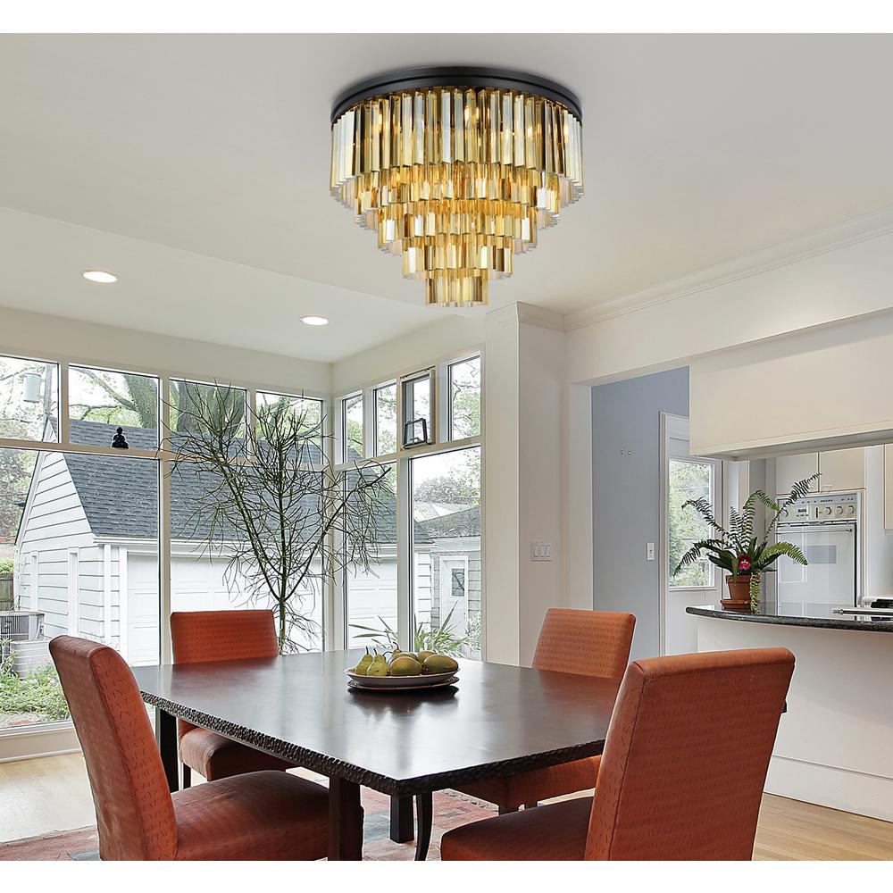 Sydney 17 light Matte Black Flush Mount Golden Teak (Smoky) Royal Cut Crystal. Picture 8