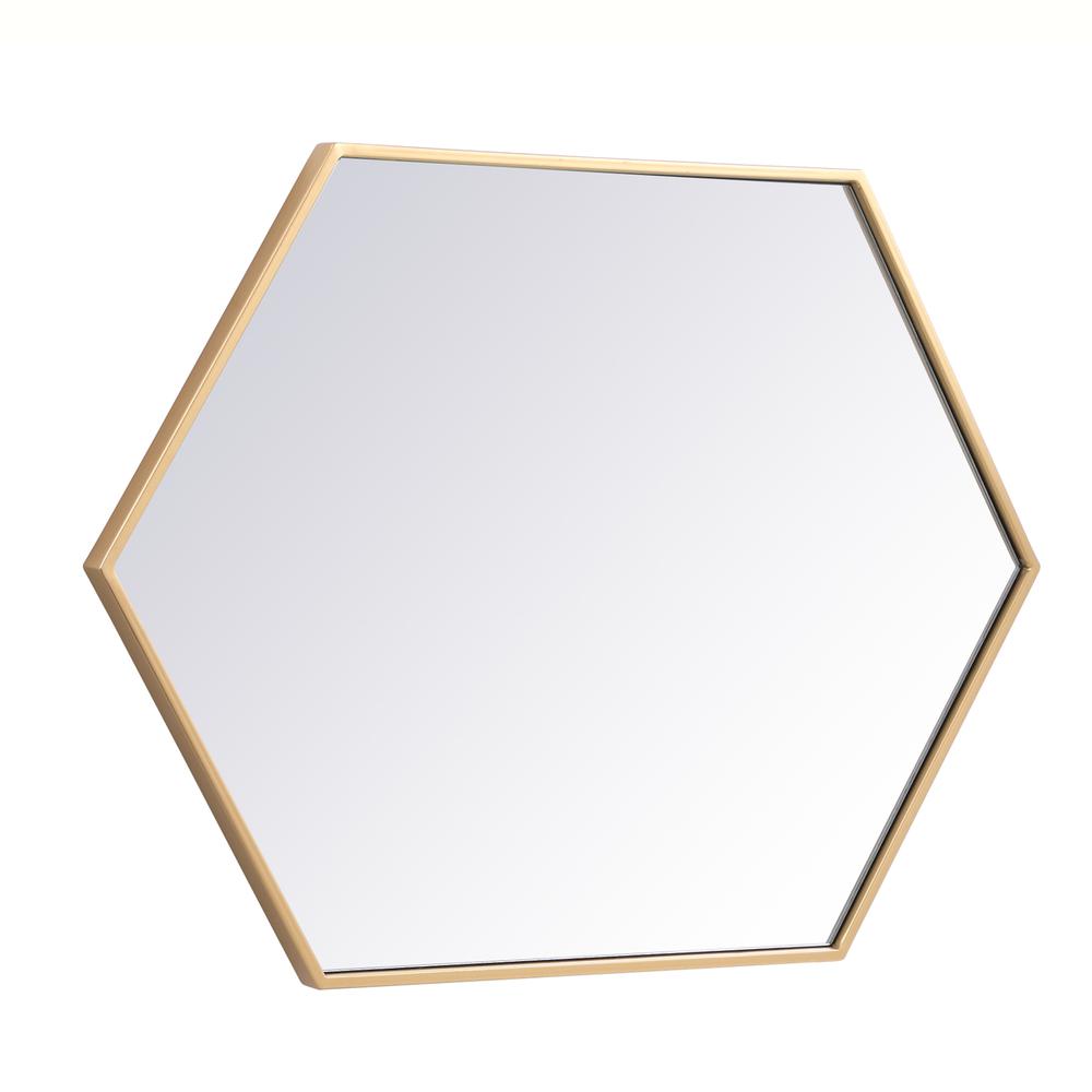 Metal frame hexagon mirror 24 inch in Brass. Picture 9