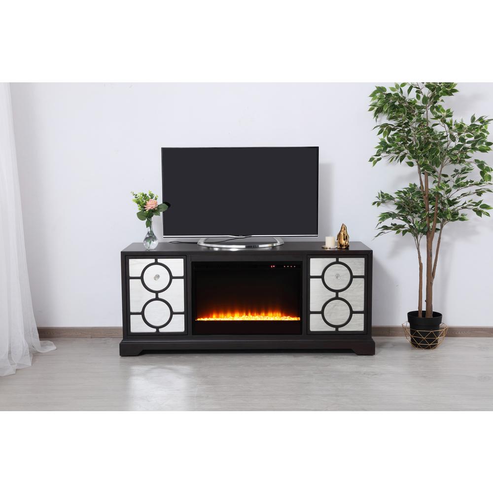 60 in. mirrored TV stand with crystal fireplace insert in dark walnut. Picture 10