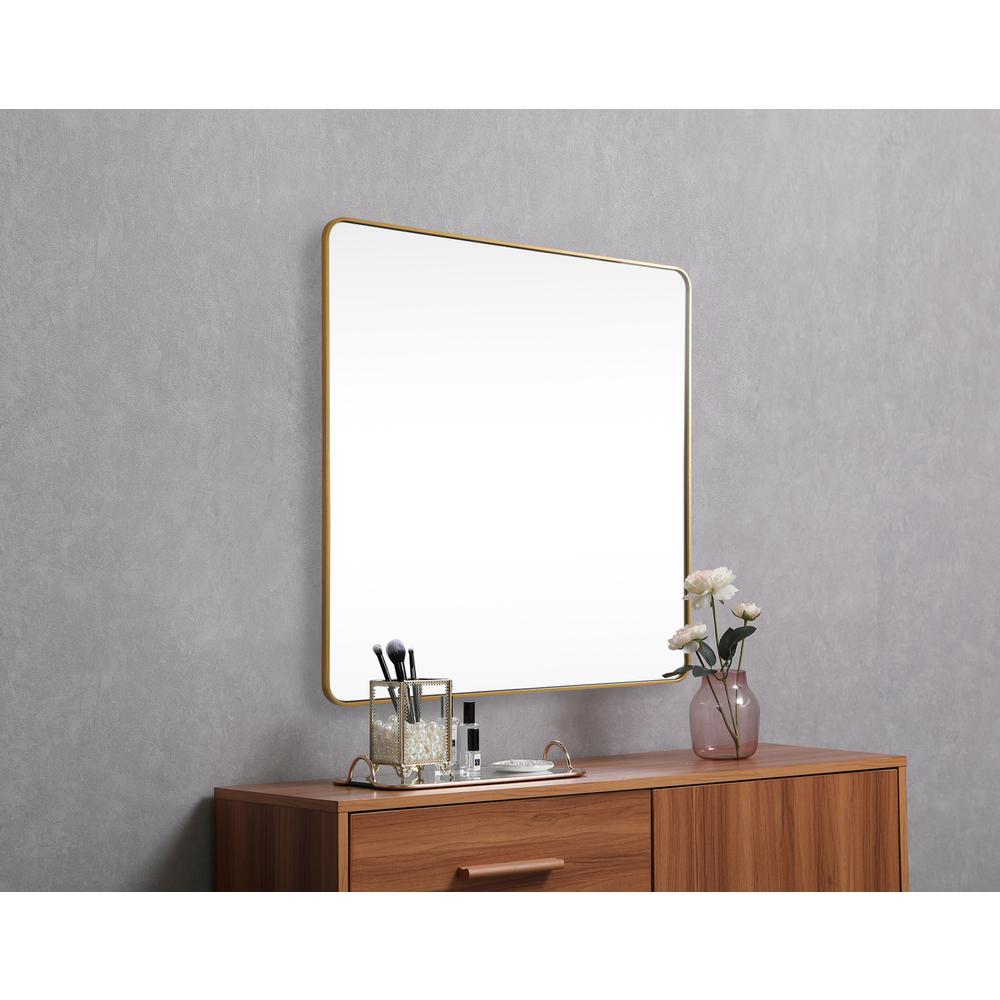 Soft corner metal square mirror 42x42 inch in Brass. Picture 4