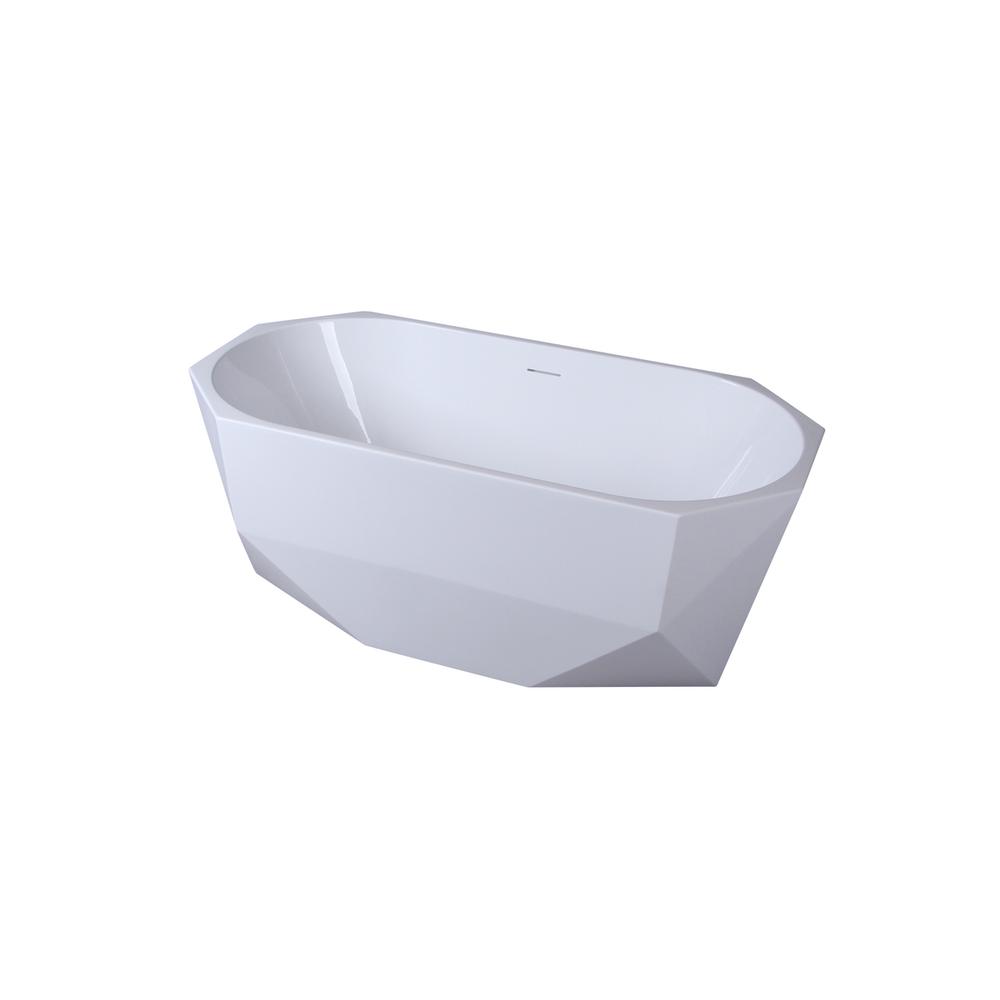 59 inch soaking diamond style bathtub in glossy white. Picture 8