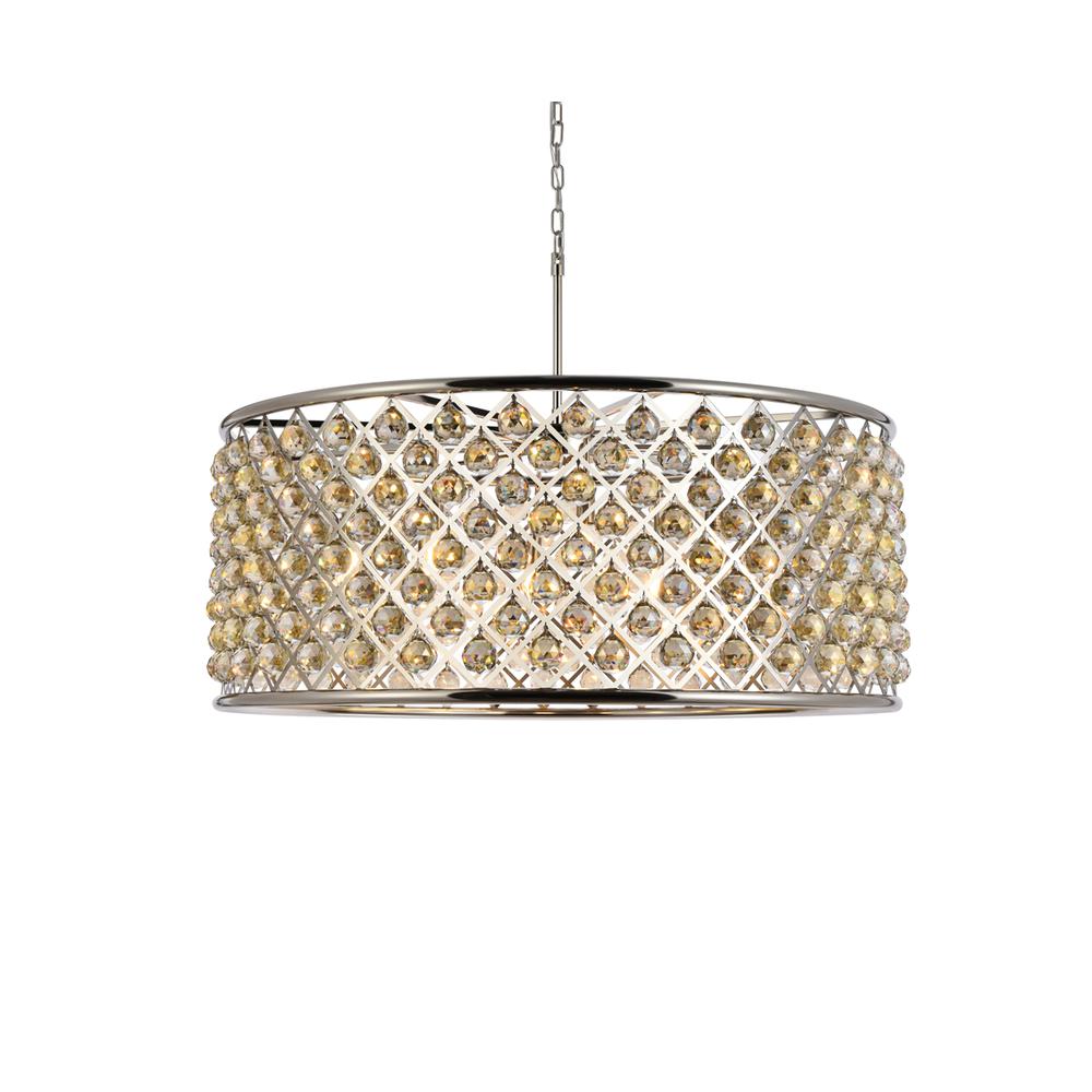 Madison 10 light polished Nickel Chandelier Golden Teak. Picture 2