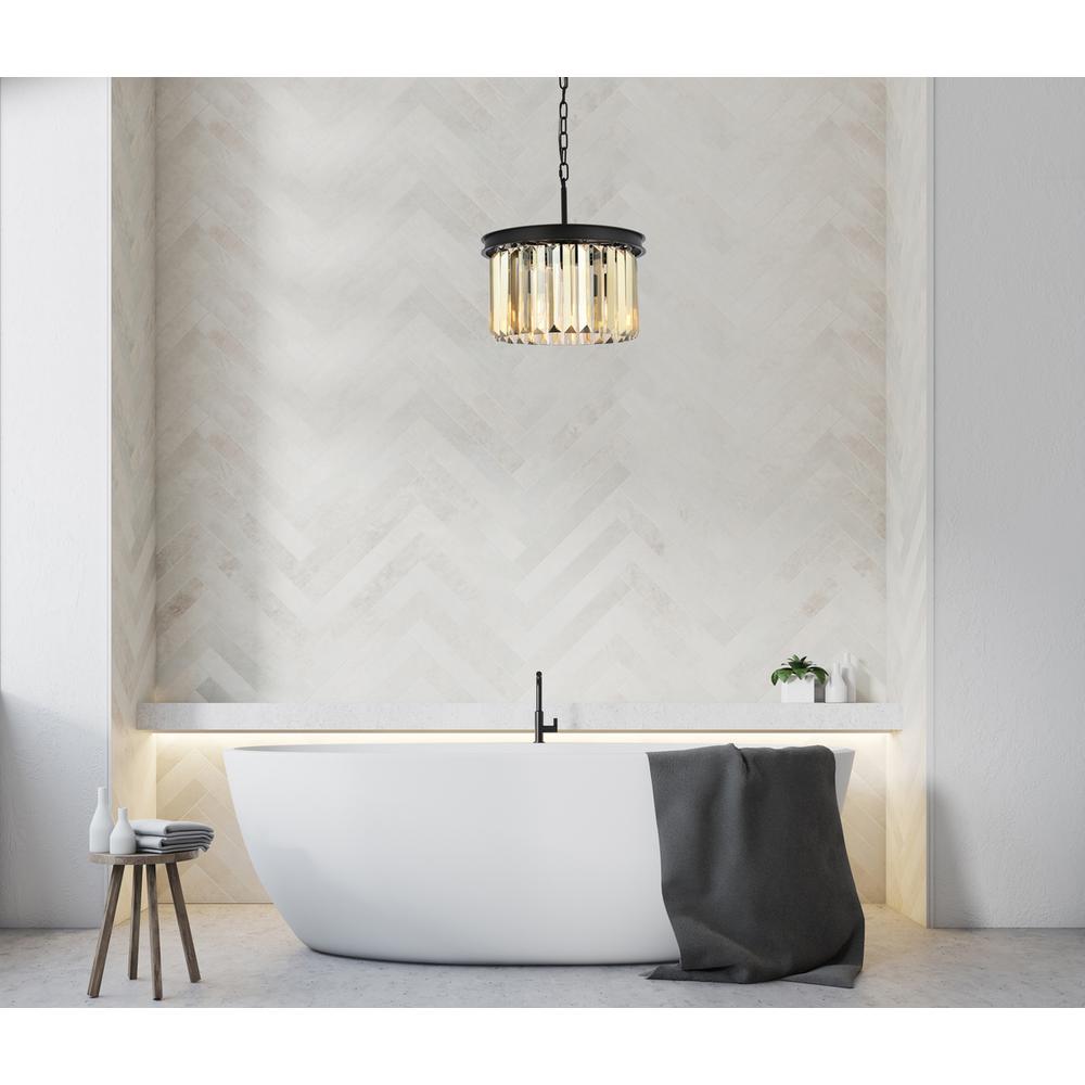 Sydney 3 light Matte Black Pendant Golden Teak (Smoky) Royal Cut Crystal. Picture 7