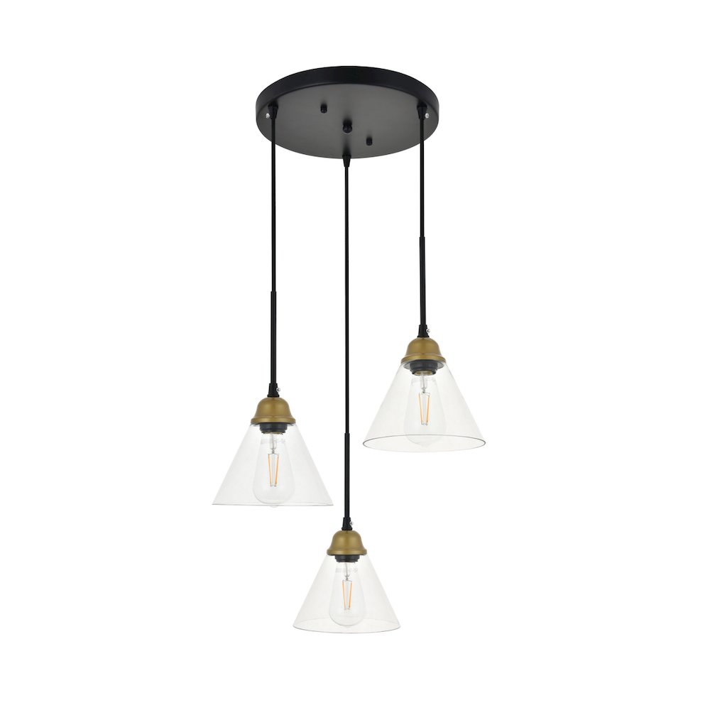 Histoire 3 Light Brass And Black Pendant. Picture 8