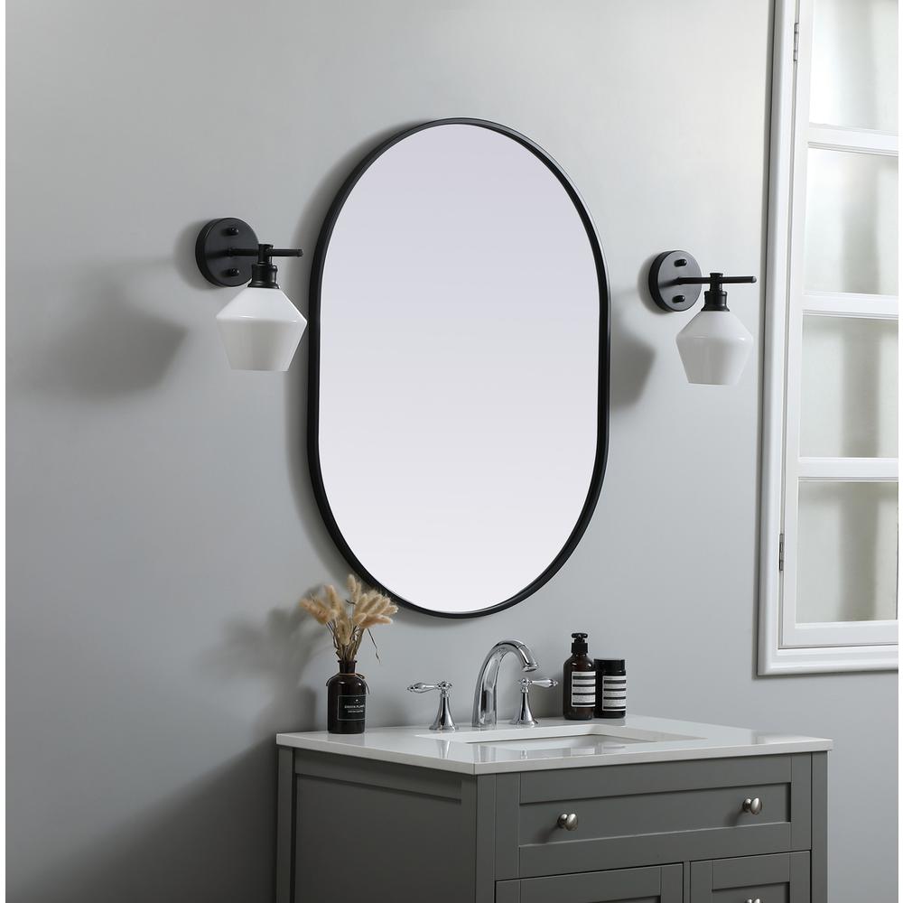 Metal Frame Oval Mirror 27x36 Inch in Black. Picture 2