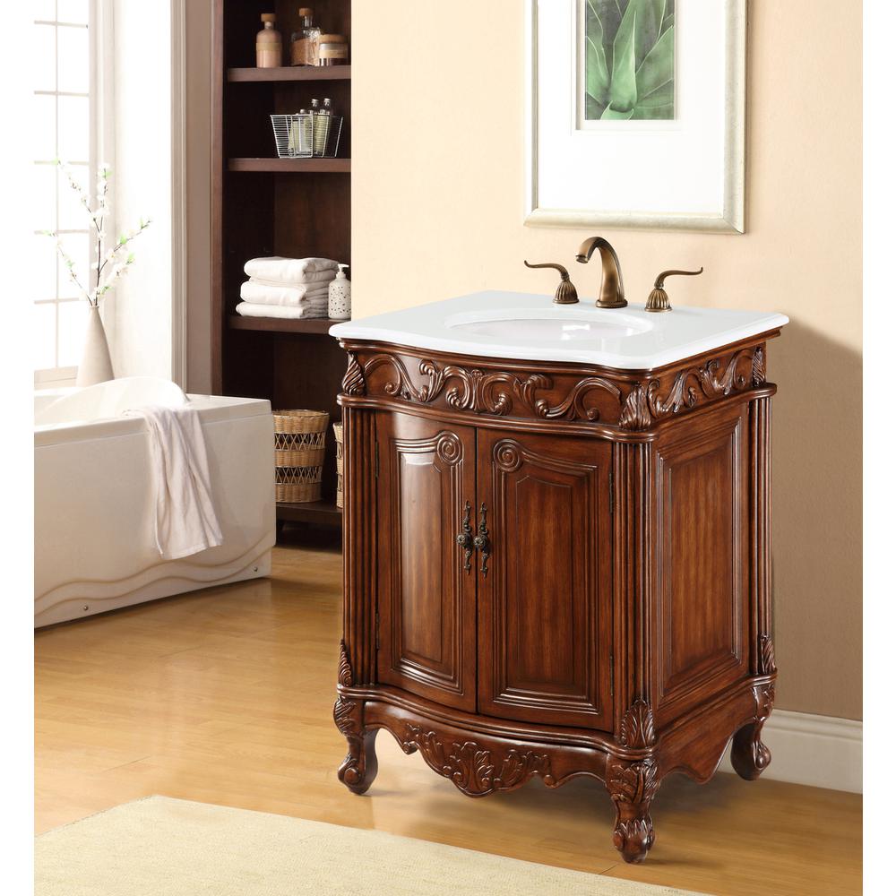 27 inch Single Bathroom vanity in Brown with ivory white engineered marble. Picture 9