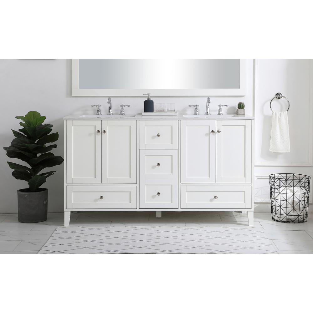60 inch Double Bathroom Vanity in White. Picture 14
