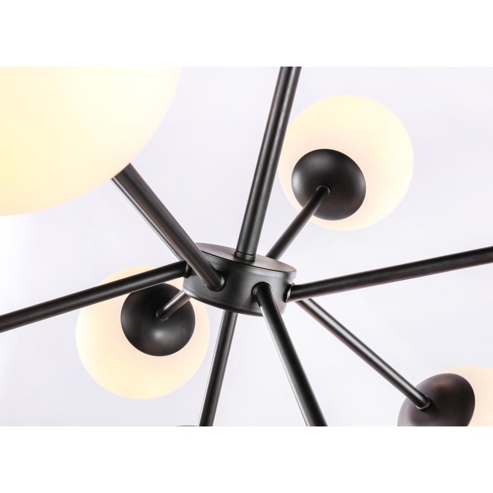 Jupiter 9 light Black and Frosted White glass pendant. Picture 12