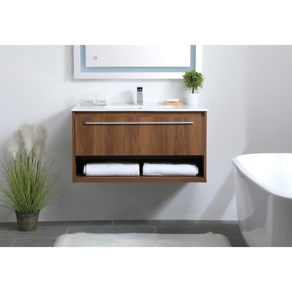 36 inch  Single Bathroom Floating Vanity in Walnut Brown. Picture 13