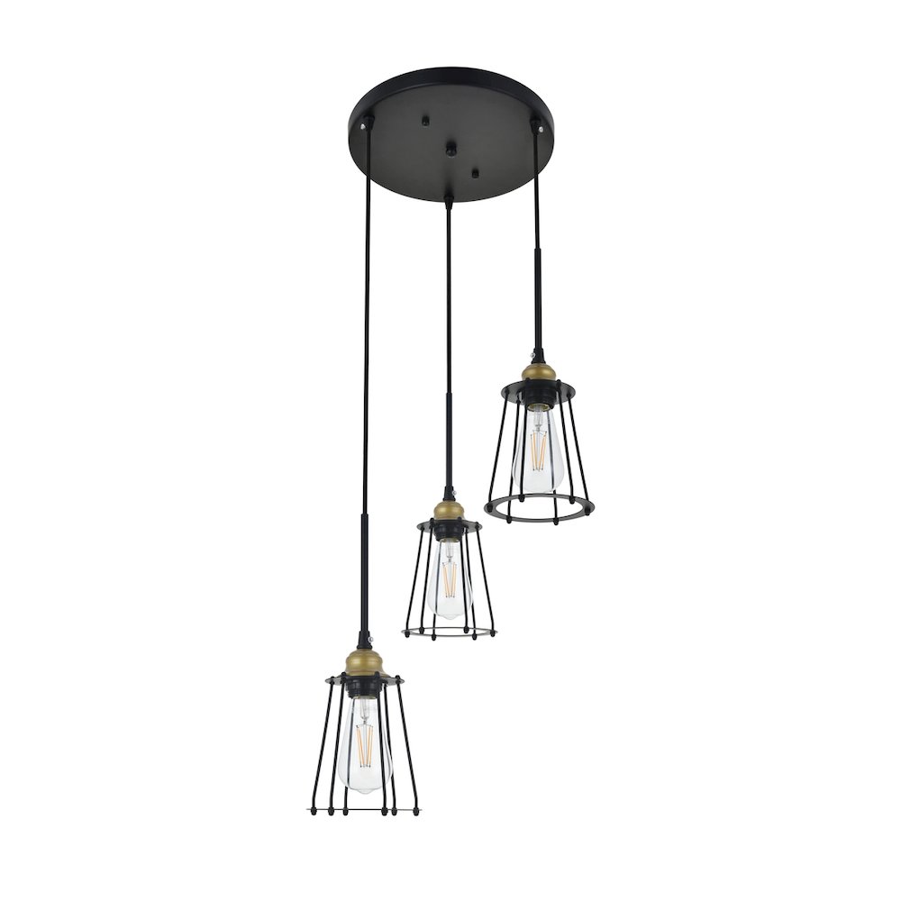Auspice 3 Light Brass And Black Pendant. Picture 8