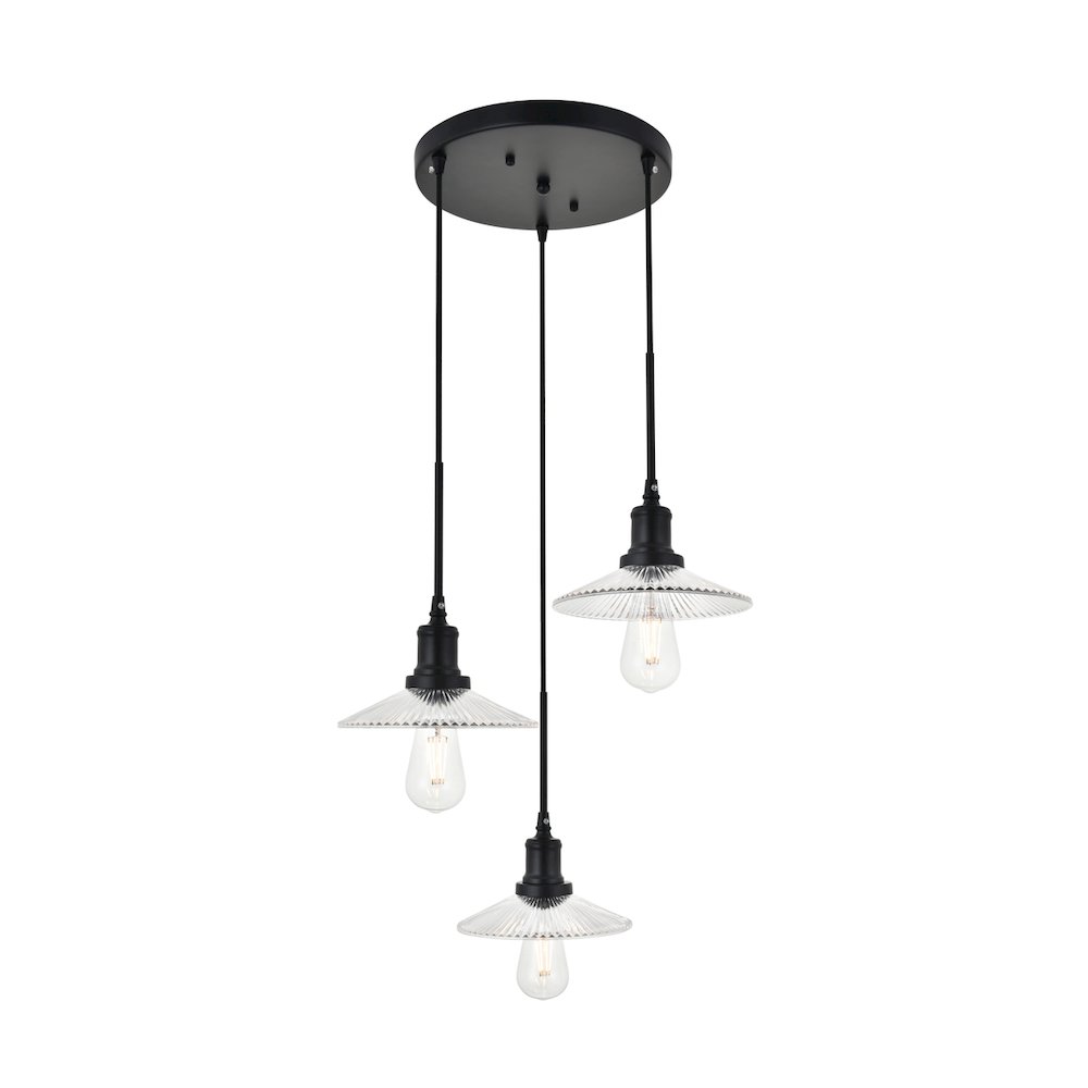Waltz 3 Light Black Pendant. Picture 1
