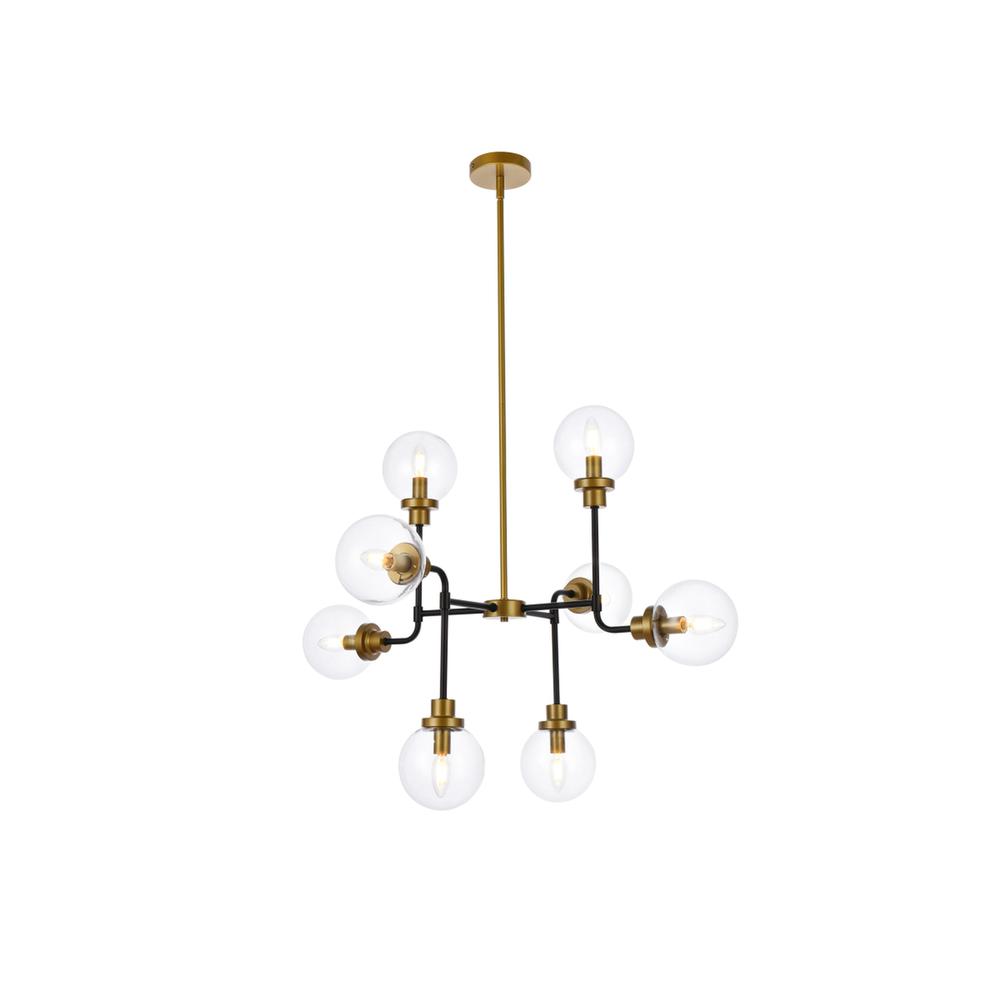 Hanson 8 lights pendant in black with brass with clear shade. Picture 1