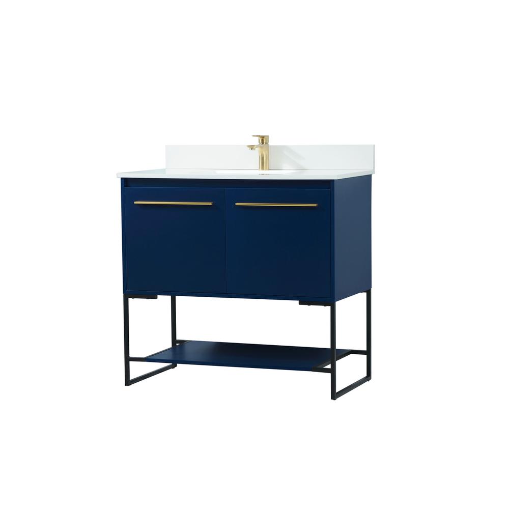 36 inch Single bathroom vanity in blue with backsplash. Picture 7