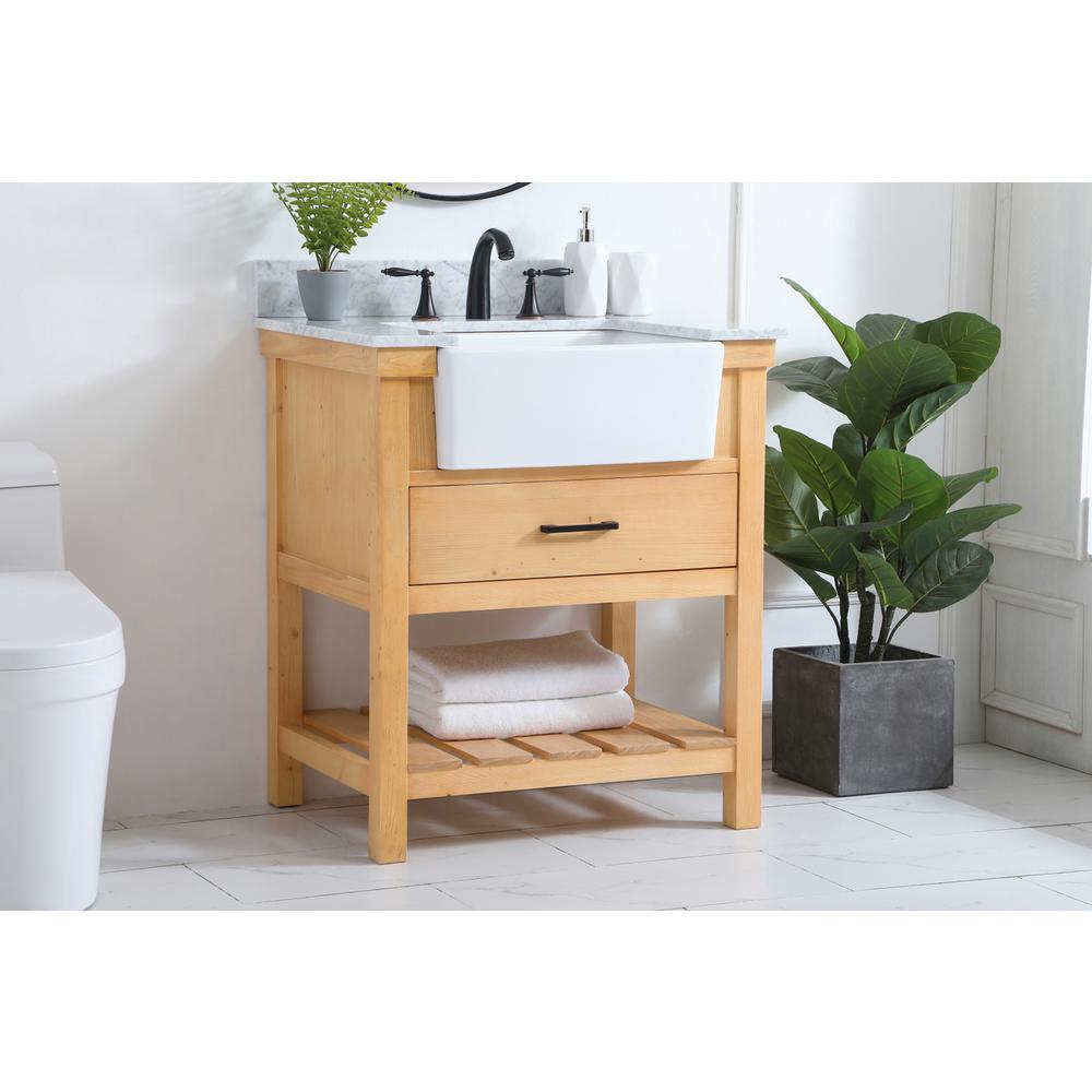 30 inch Single bathroom vanity in natural wood with backsplash. Picture 2