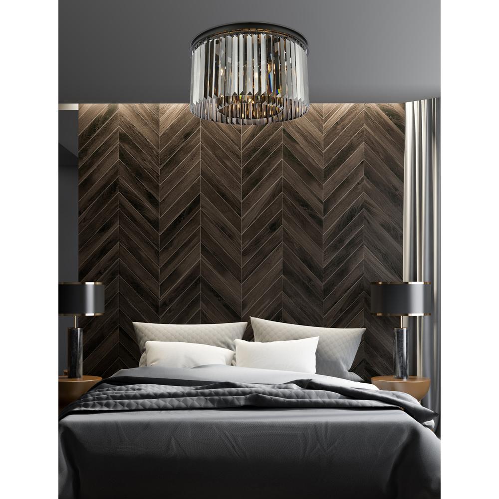 Sydney 8 light Matte Black Flush Mount Silver Shade (Grey) Royal Cut Crystal. Picture 8