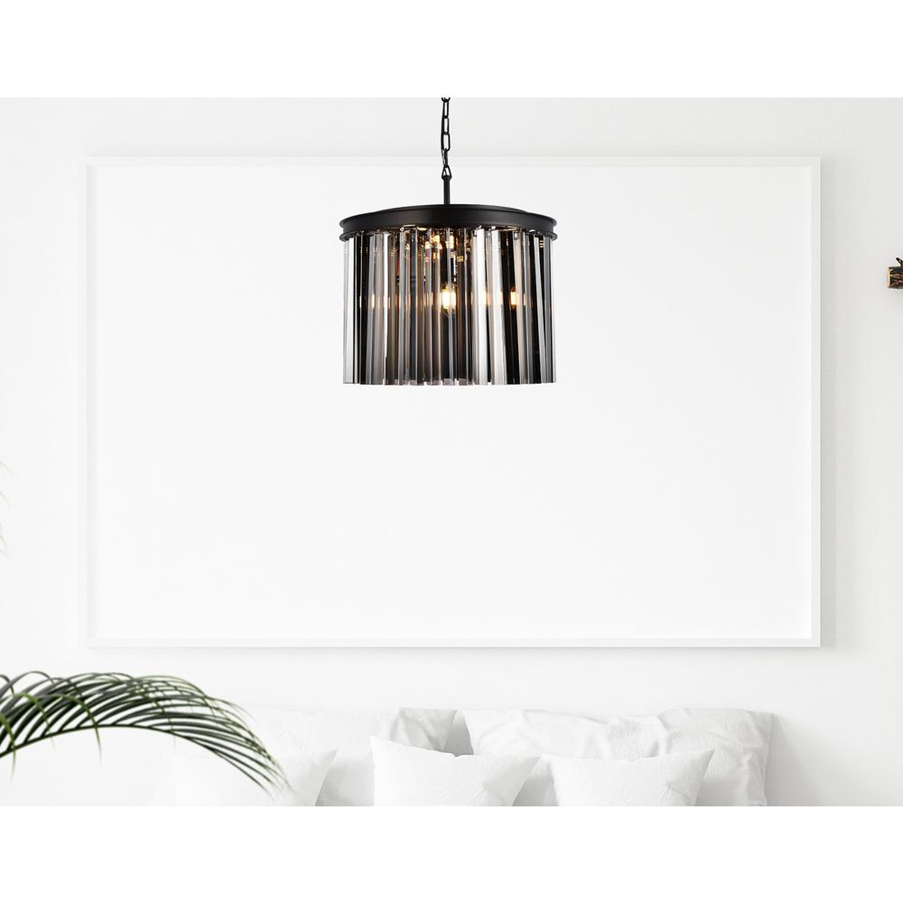 Sydney 6 light Matte Black Pendant Silver Shade (Grey) Royal Cut Crystal. Picture 8