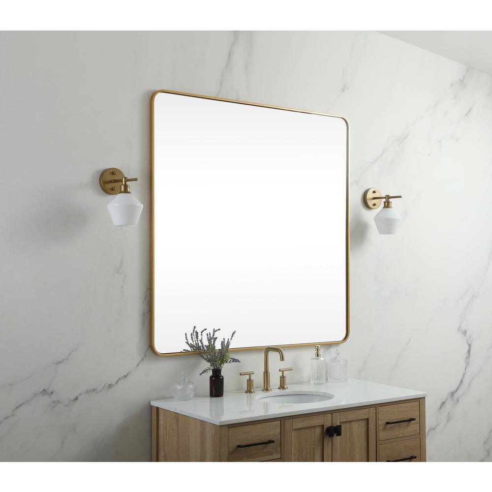 Soft corner metal square mirror 42x42 inch in Brass. Picture 2