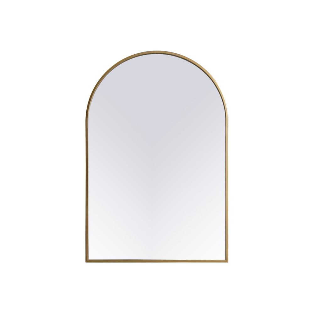 Metal Frame Arch Mirror 24x36 Inch in Brass. Picture 1