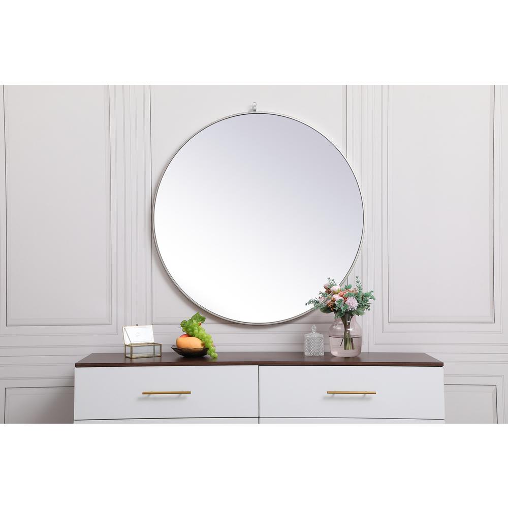 Metal frame round mirror with decorative hook 39 inch in silver. Picture 6