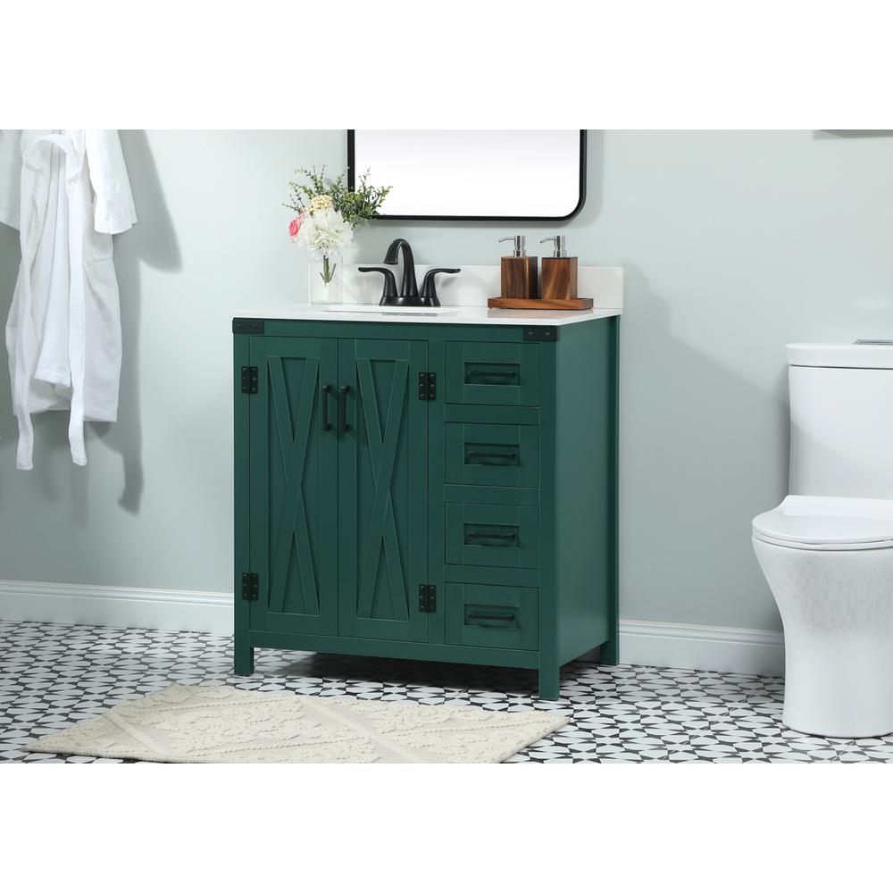32 inch Single bathroom vanity in green with backsplash. Picture 2