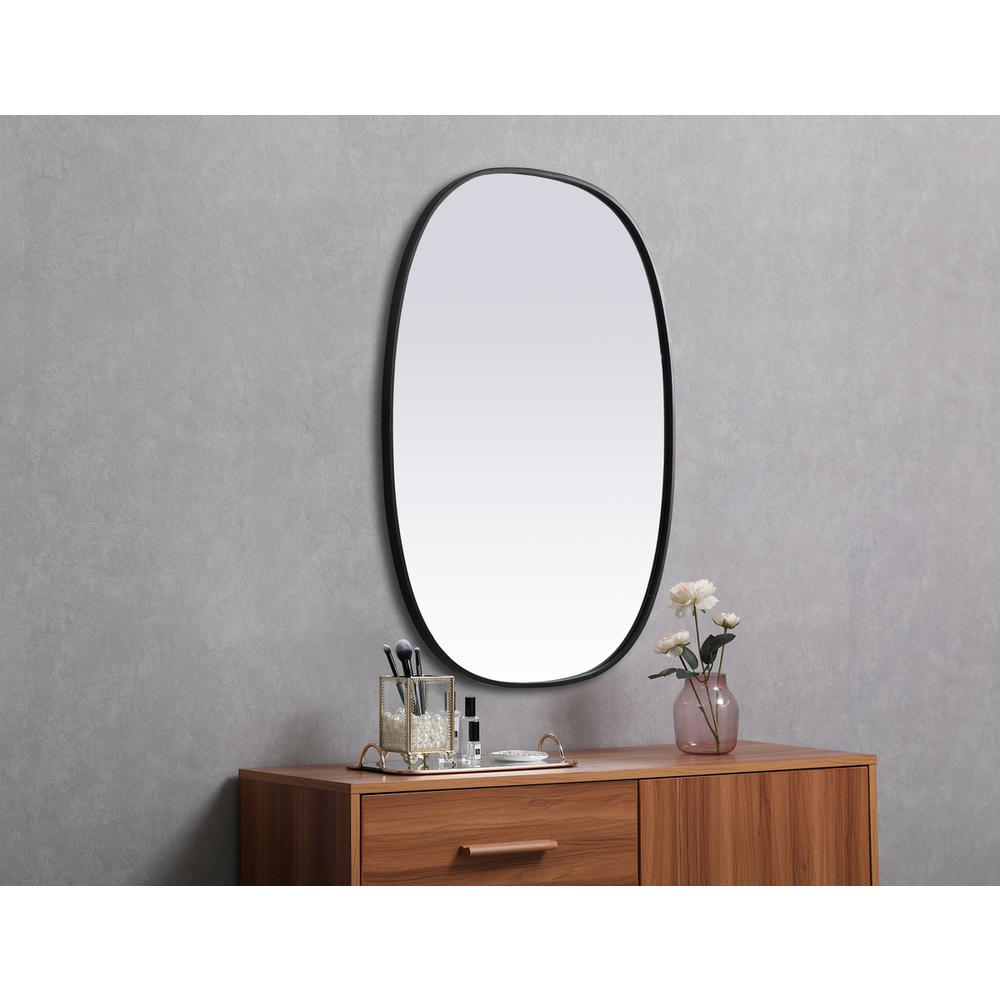Metal Frame Oval Mirror 30x40 Inch in Black. Picture 4