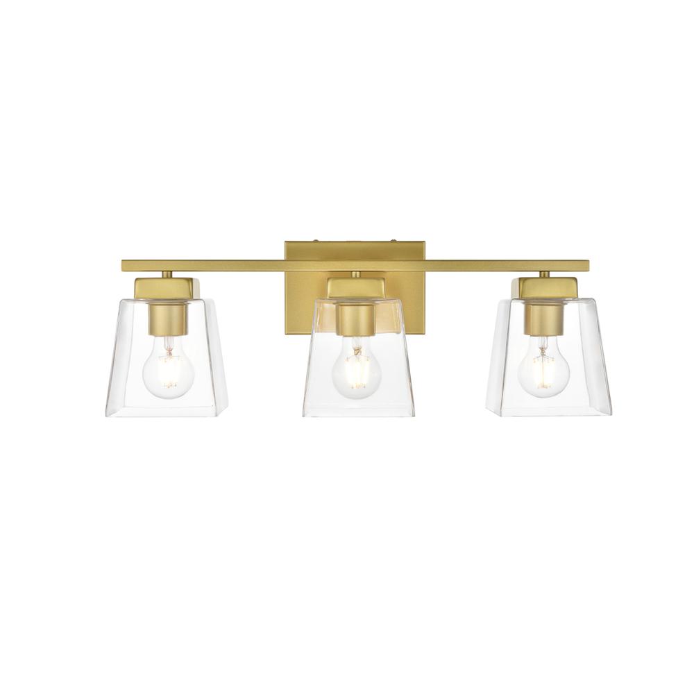 Merrick 3 light Brass and Clear Bath Sconce. Picture 1