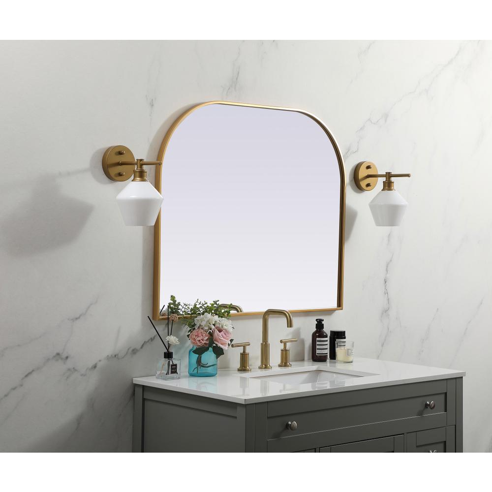 Metal Frame Arch Mirror 36x30 Inch in Brass. Picture 2