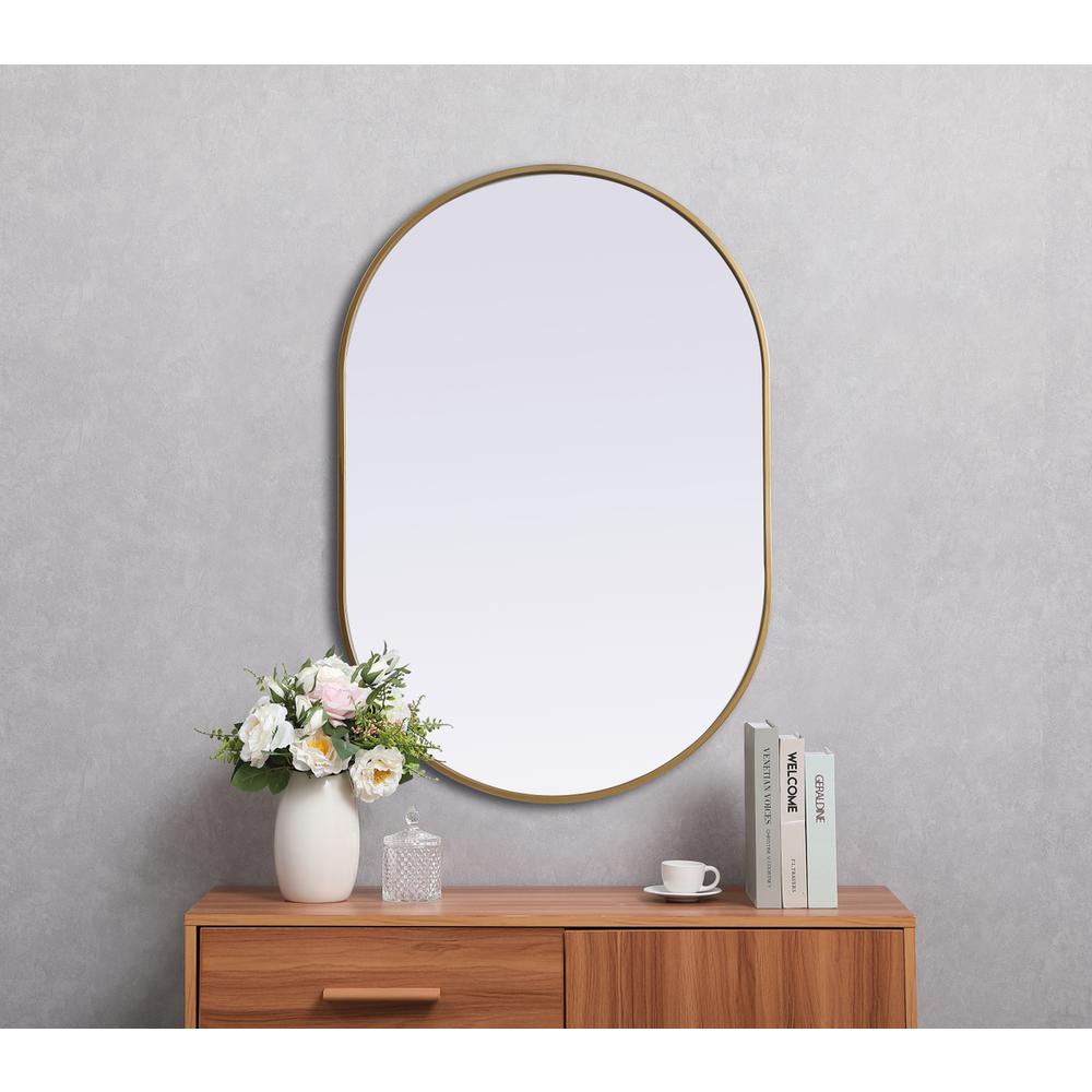 Metal Frame Oval Mirror 27x40 Inch in Brass. Picture 3