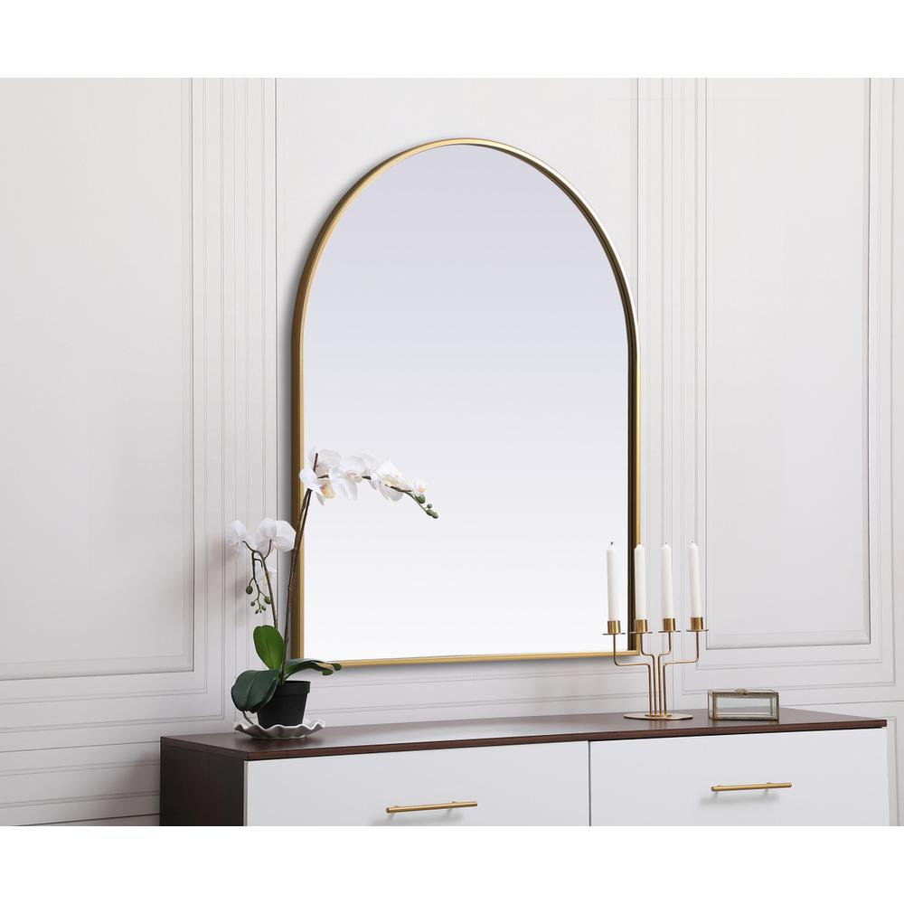 Metal Frame Arch Mirror 30x36 Inch in Brass. Picture 4