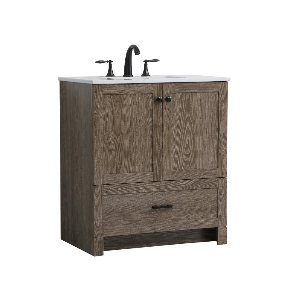 30 inch Single Bathroom Vanity in Weathered oak. Picture 6