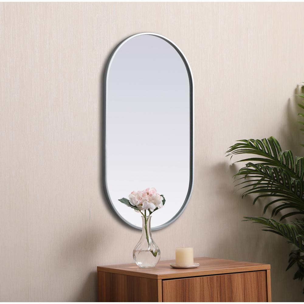 Metal Frame Oval Mirror 20x36 Inch in Silver. Picture 4