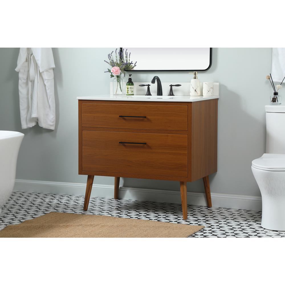 36 inch Single bathroom vanity in teak with backsplash. Picture 2