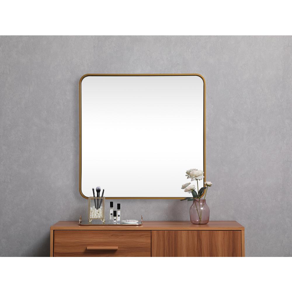 Soft corner metal square mirror 30x30 inch in Brass. Picture 3